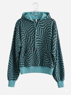 Fabletics Teal and Black Houndstooth by Hoodie